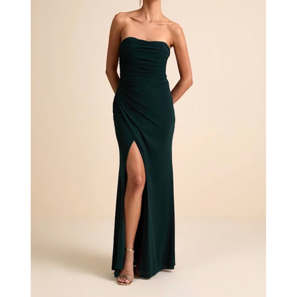 Lulus Epitome of Allure Emerald Green Strapless Ruched Tulip Maxi Dress‎ M
